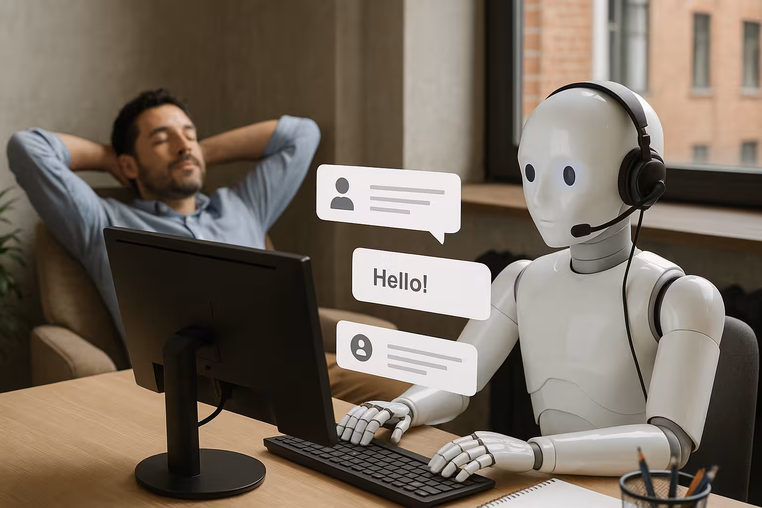 Customer support professional representing around-the-clock call coverage