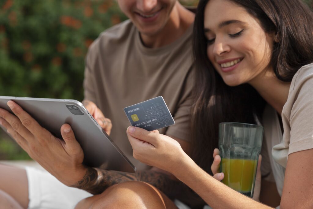 Customer paying on a mobile device with a credit card